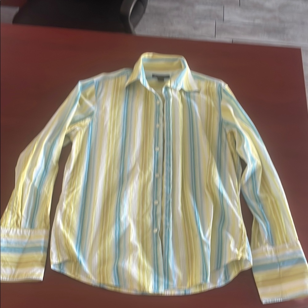 French Cuffs Striped Yellow and Blue Men's Shirt